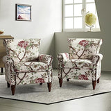 HULALA HOME Modern Wingback Accent Chair with Wood Legs & Removable Cushion, Comfy Upholstered Armchair with Nailhead Trim, Floral Pattern Single Sofa Chair for Living Room Bedroom, Blue